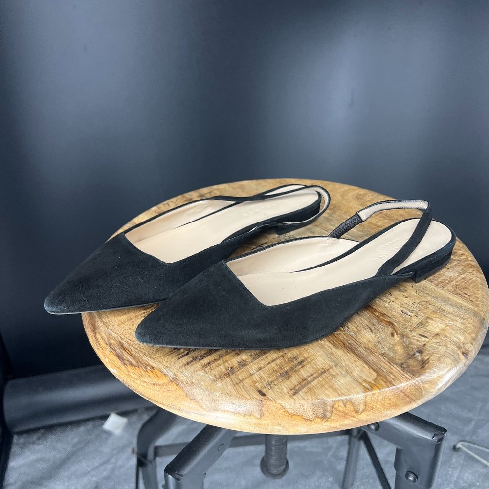 Everlane The Editor Slingback Flat in Black Suede 6.5